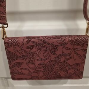 Floral Embossed Crossbody Bag in Burgundy